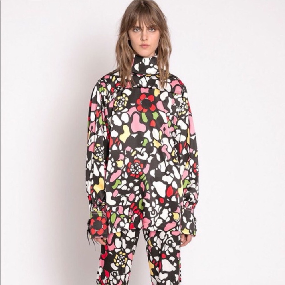 Sonia Rykiel Black Print Tunic with Pink, Red, Green and Yellow Accents
